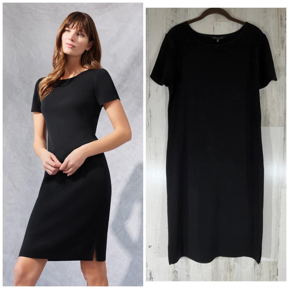 Ming Wang Knit Sheath Dress Medium Little Black Dress LBD Capsule Career Office